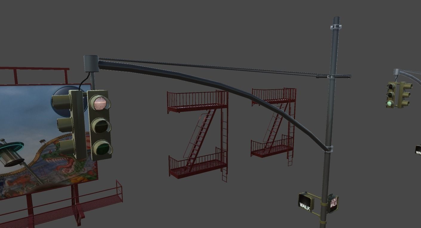 US street props Low-poly 3D model_6