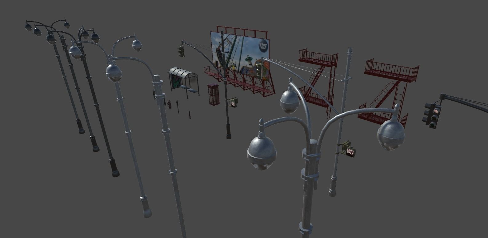 US street props Low-poly 3D model_9