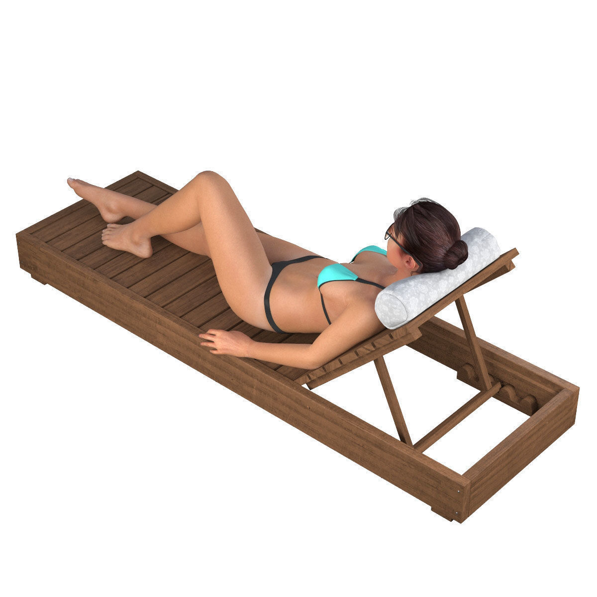 Young woman on a sun lounger 3D model_2