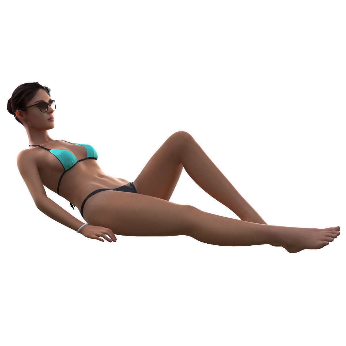 Young woman on a sun lounger 3D model_5