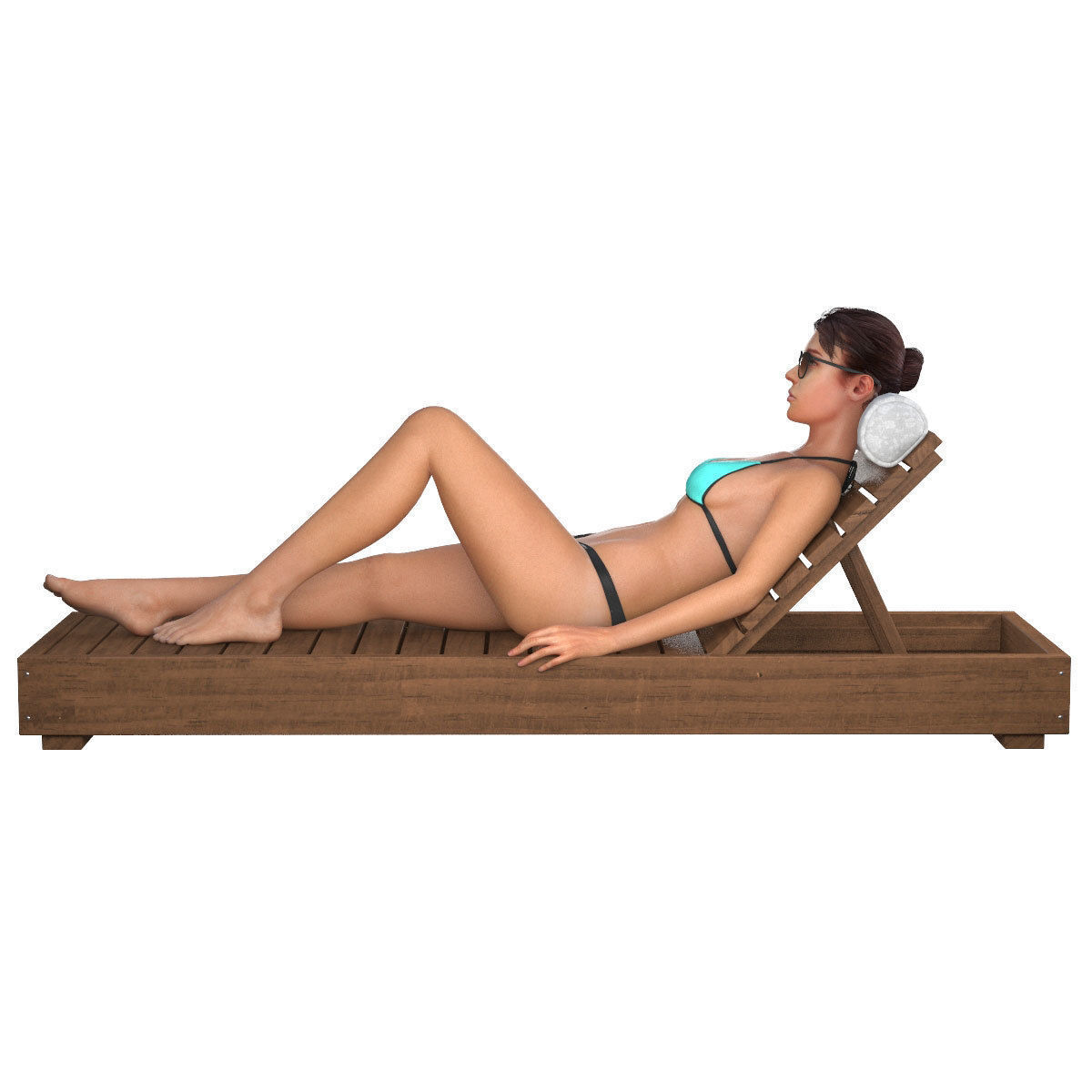 Young woman on a sun lounger 3D model_4