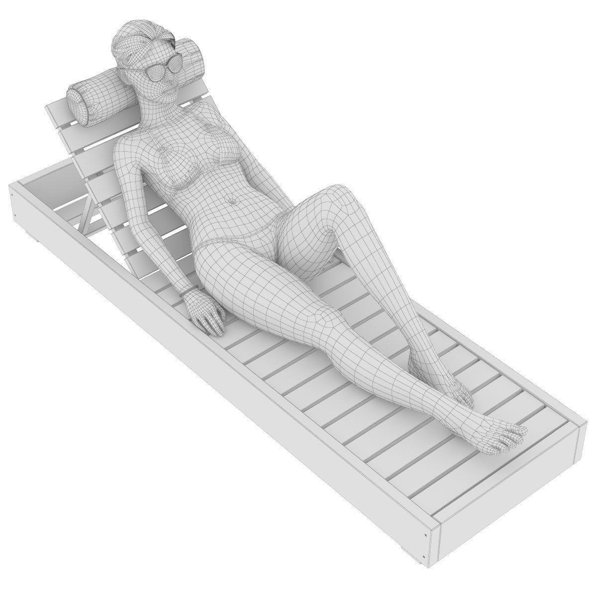 Young woman on a sun lounger 3D model_6