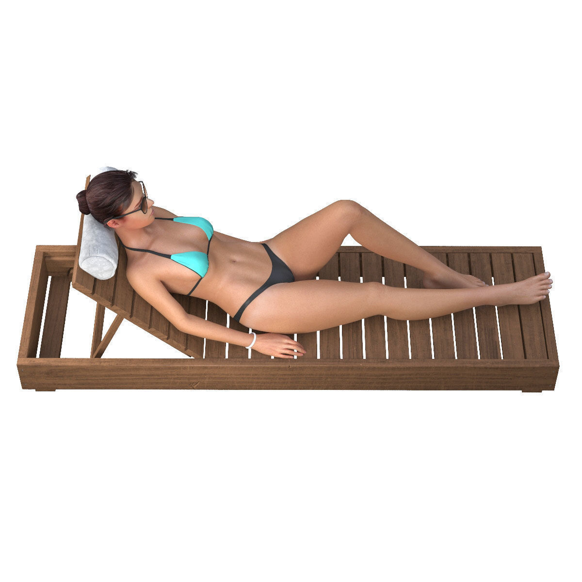 Young woman on a sun lounger 3D model_3
