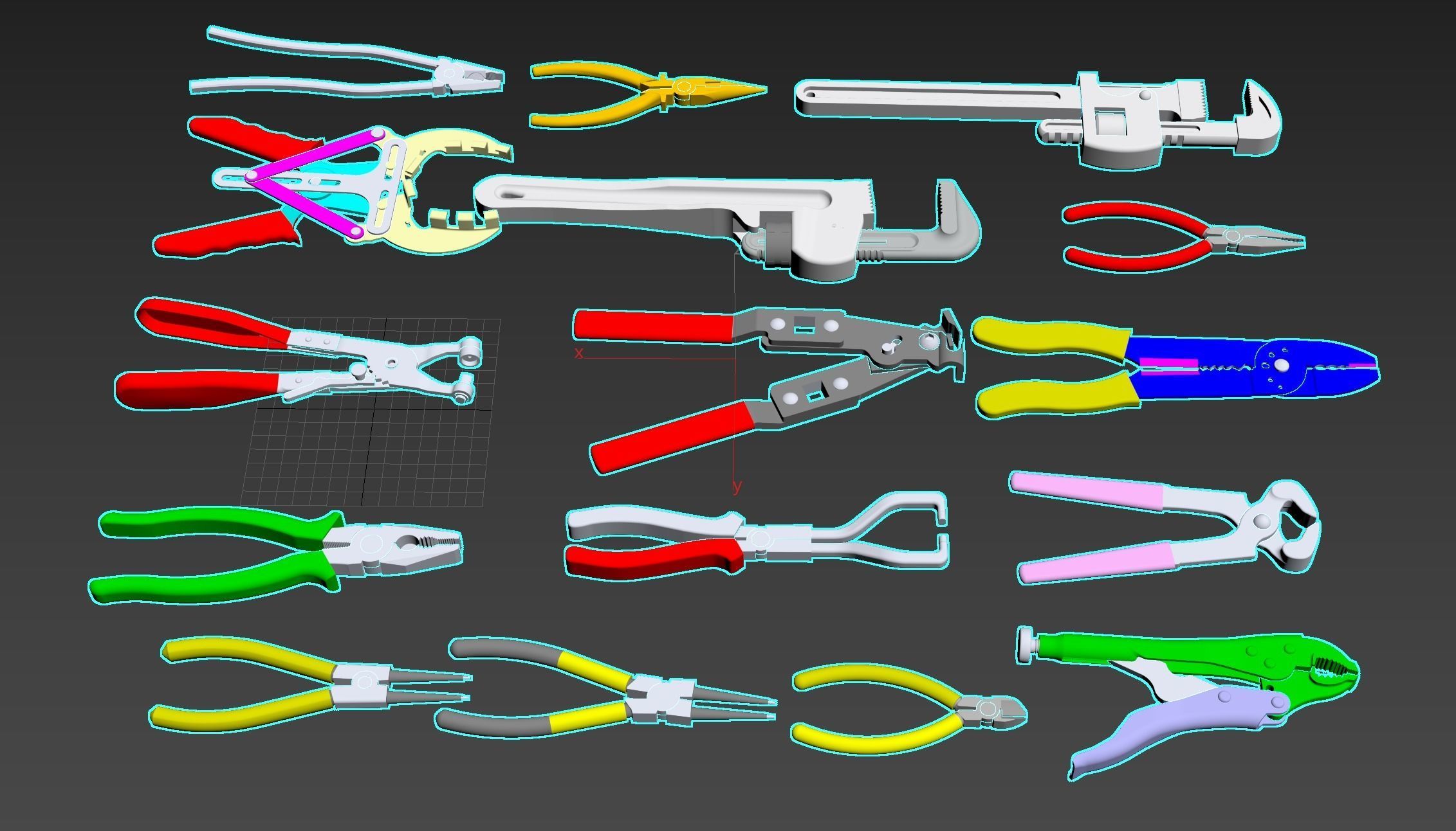 Pliers set of 3D model_2