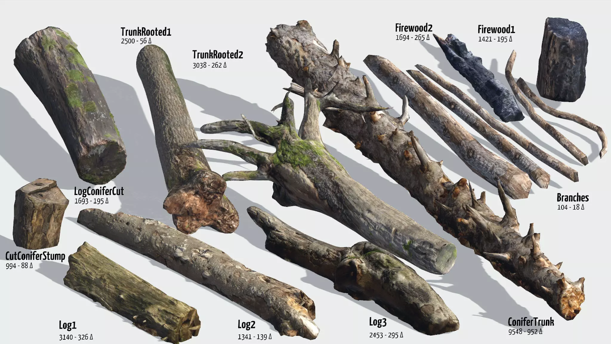 Fallen Trunks from Forest Low-poly 3D model_0