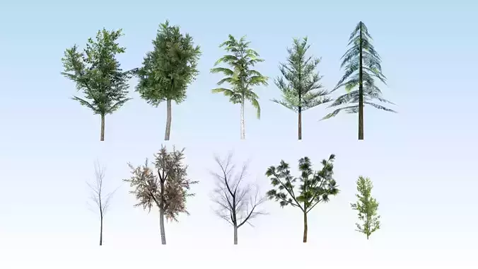 Game-ready trees pack Low-poly 3D model