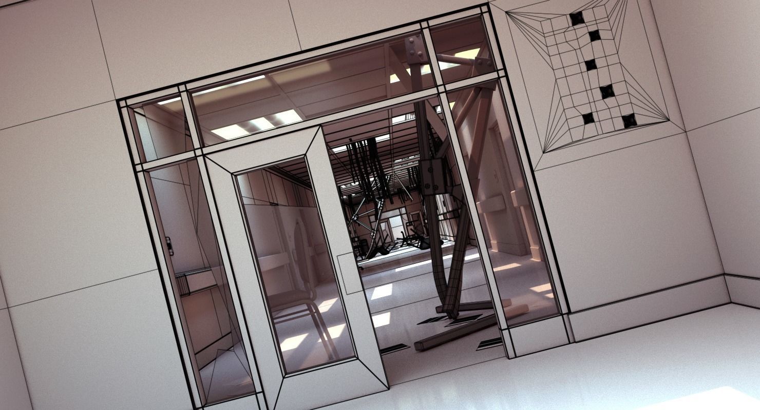 Damaged Hallway White 3D model_17