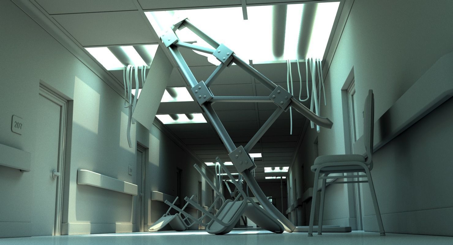 Damaged Hallway White 3D model_5