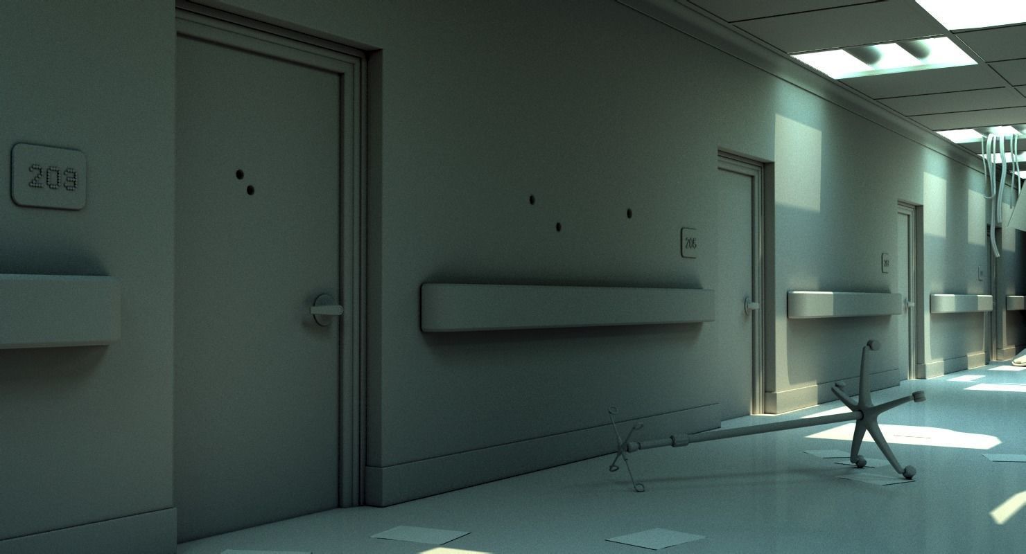 Damaged Hallway White 3D model_10