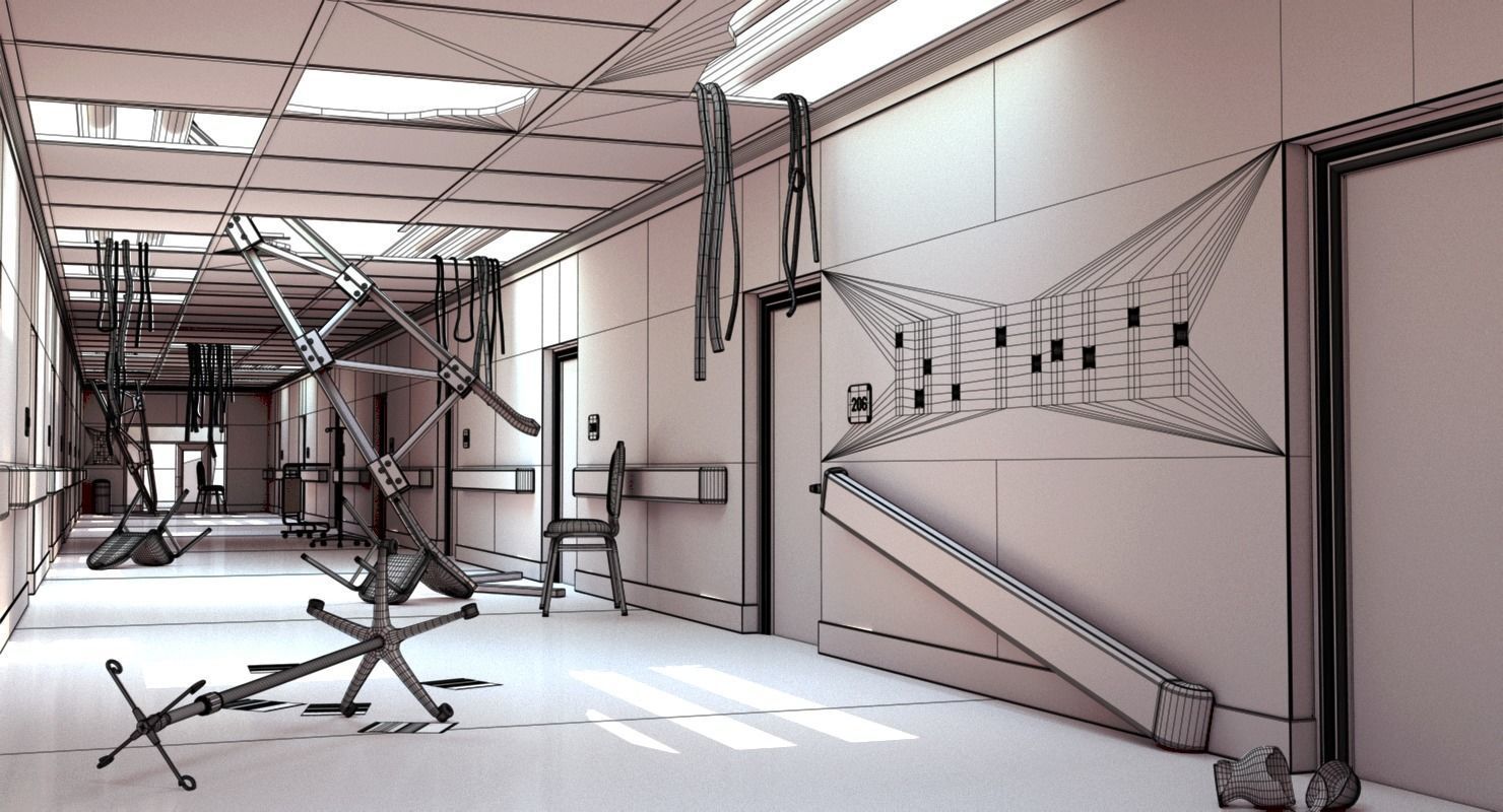 Damaged Hallway White 3D model_15