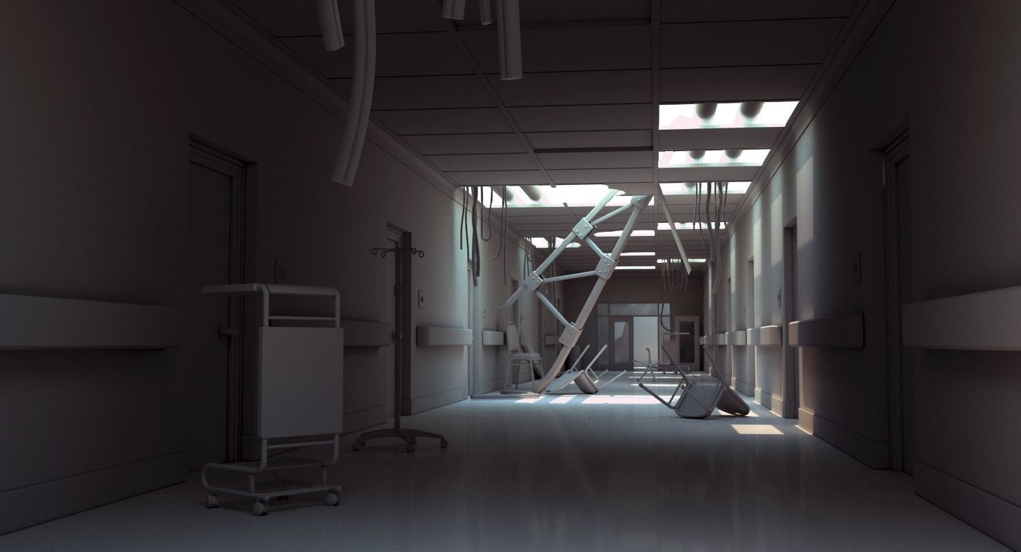 Damaged Hallway White 3D model_1