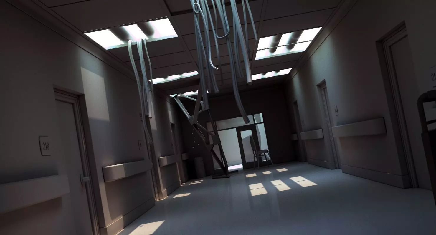 Damaged Hallway White 3D model_0