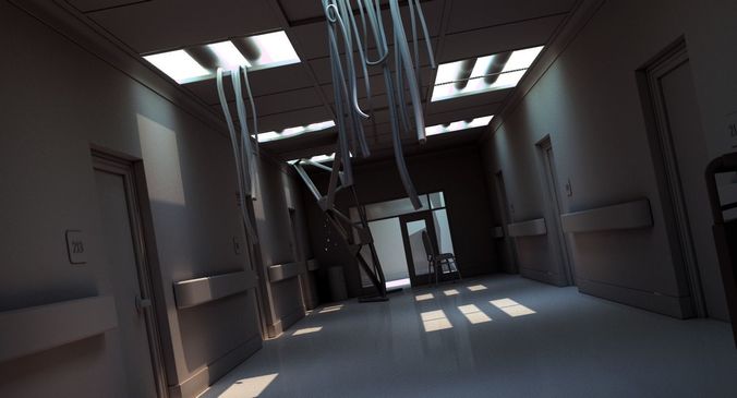 Damaged Hallway White 3D model