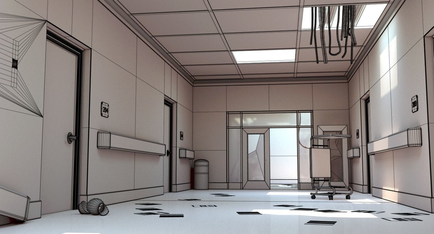 Damaged Hallway White 3D model_12