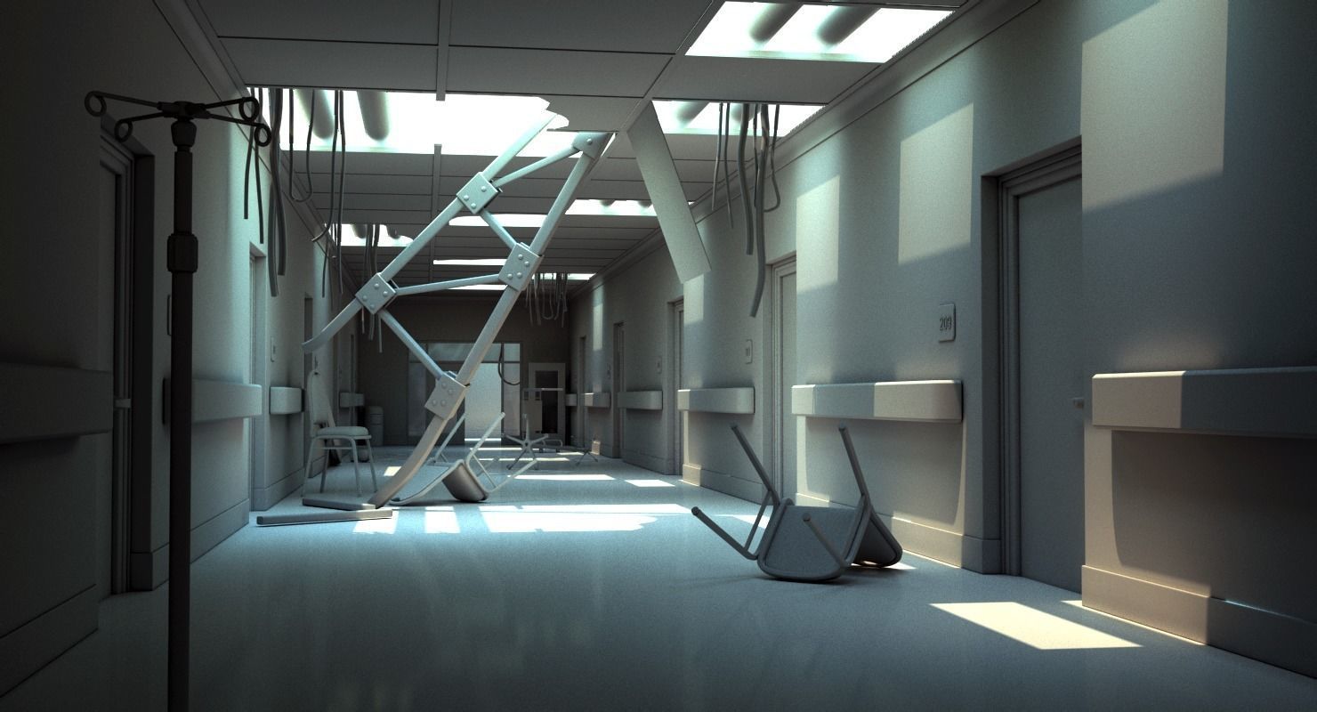 Damaged Hallway White 3D model_8