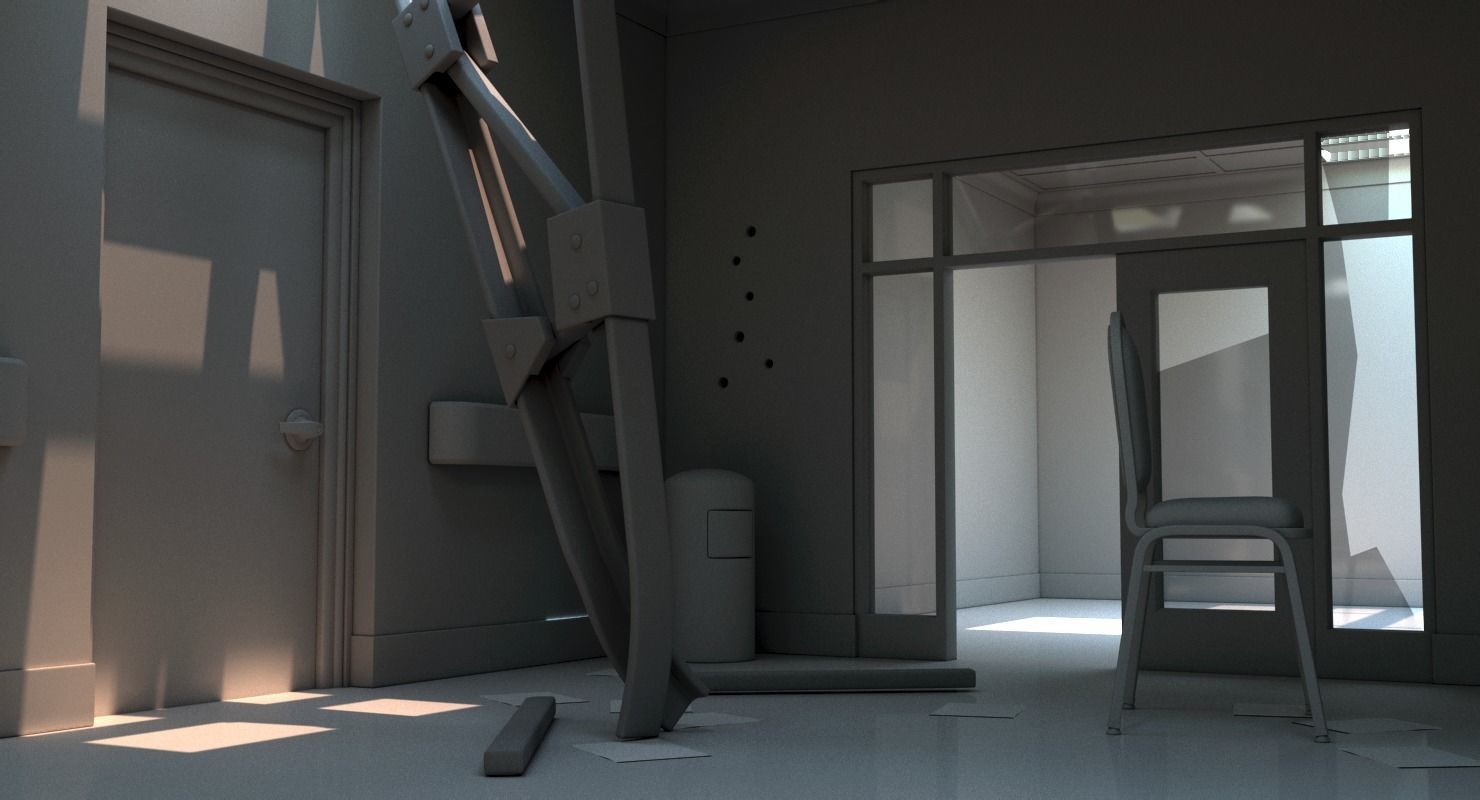 Damaged Hallway White 3D model_2