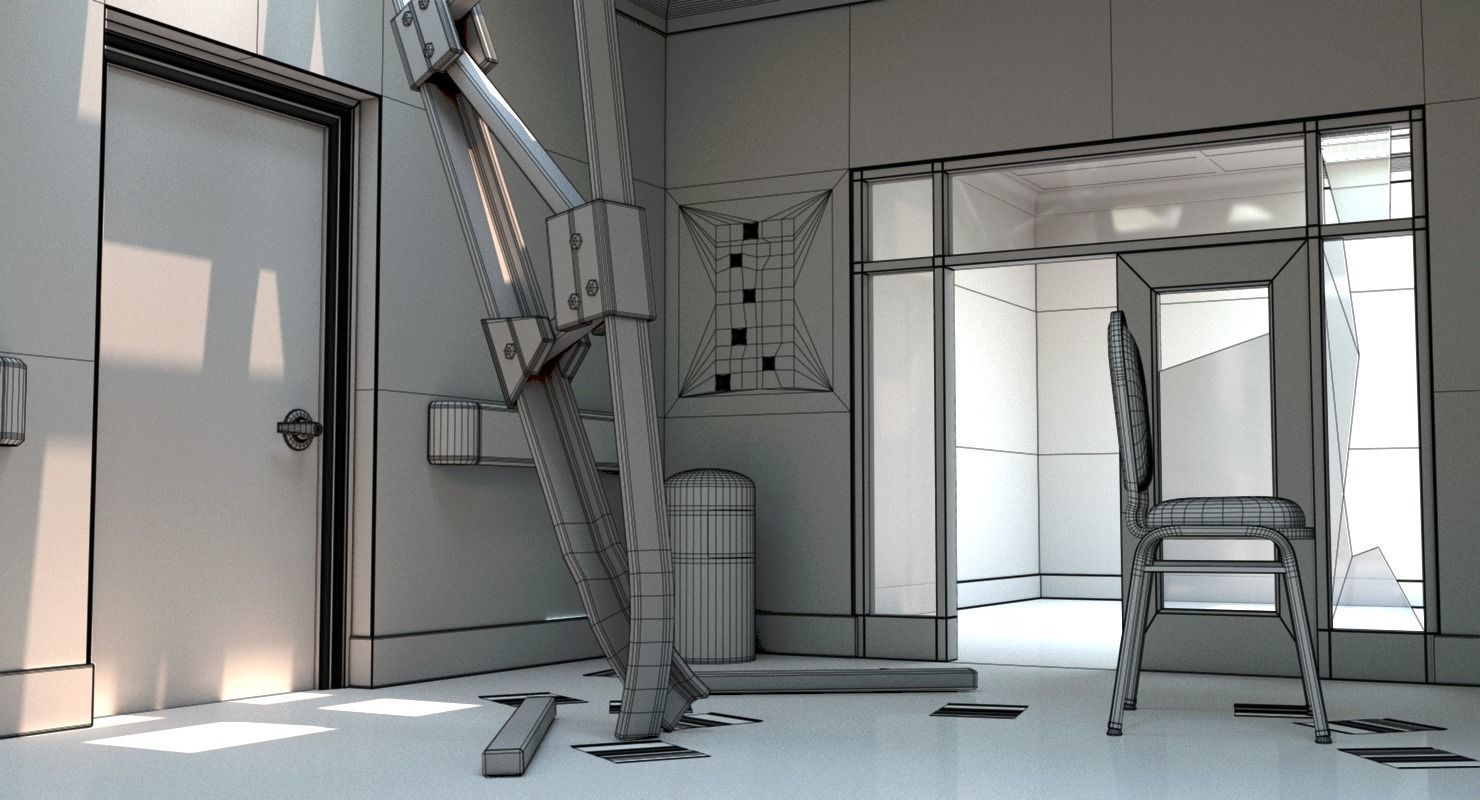 Damaged Hallway White 3D model_16