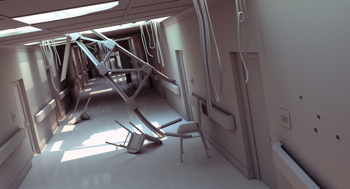Damaged Hallway White 3D model_4