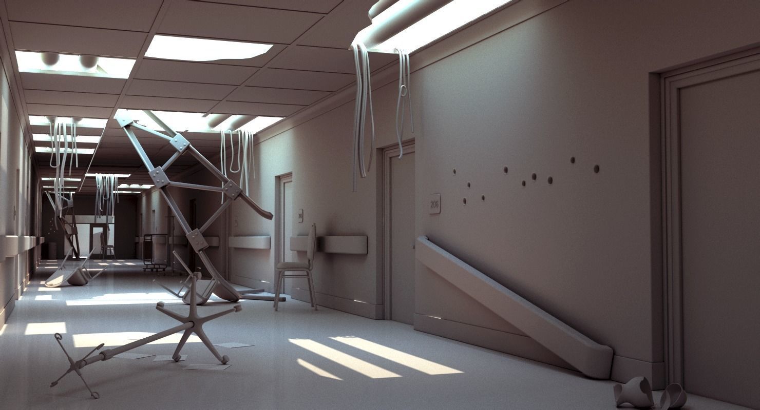 Damaged Hallway White 3D model_9