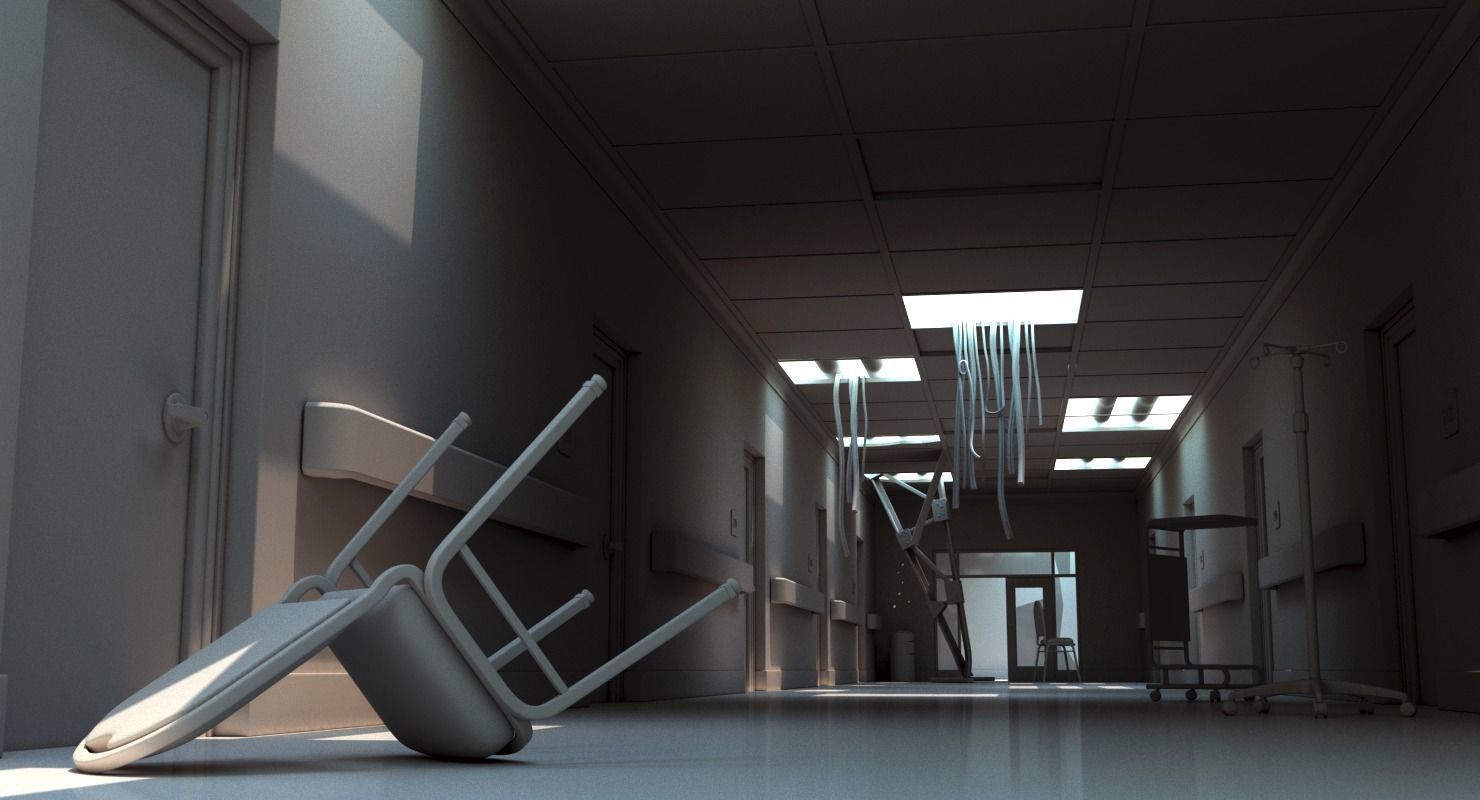 Damaged Hallway White 3D model_6