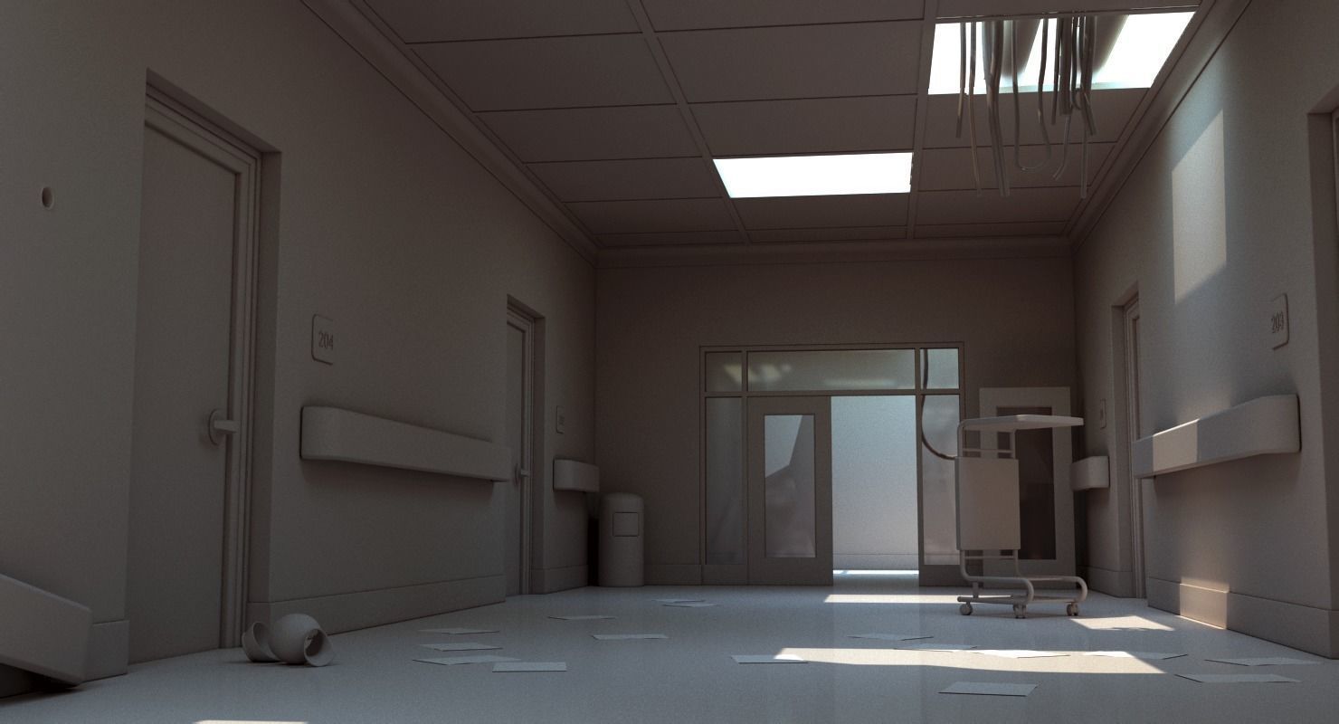 Damaged Hallway White 3D model_11