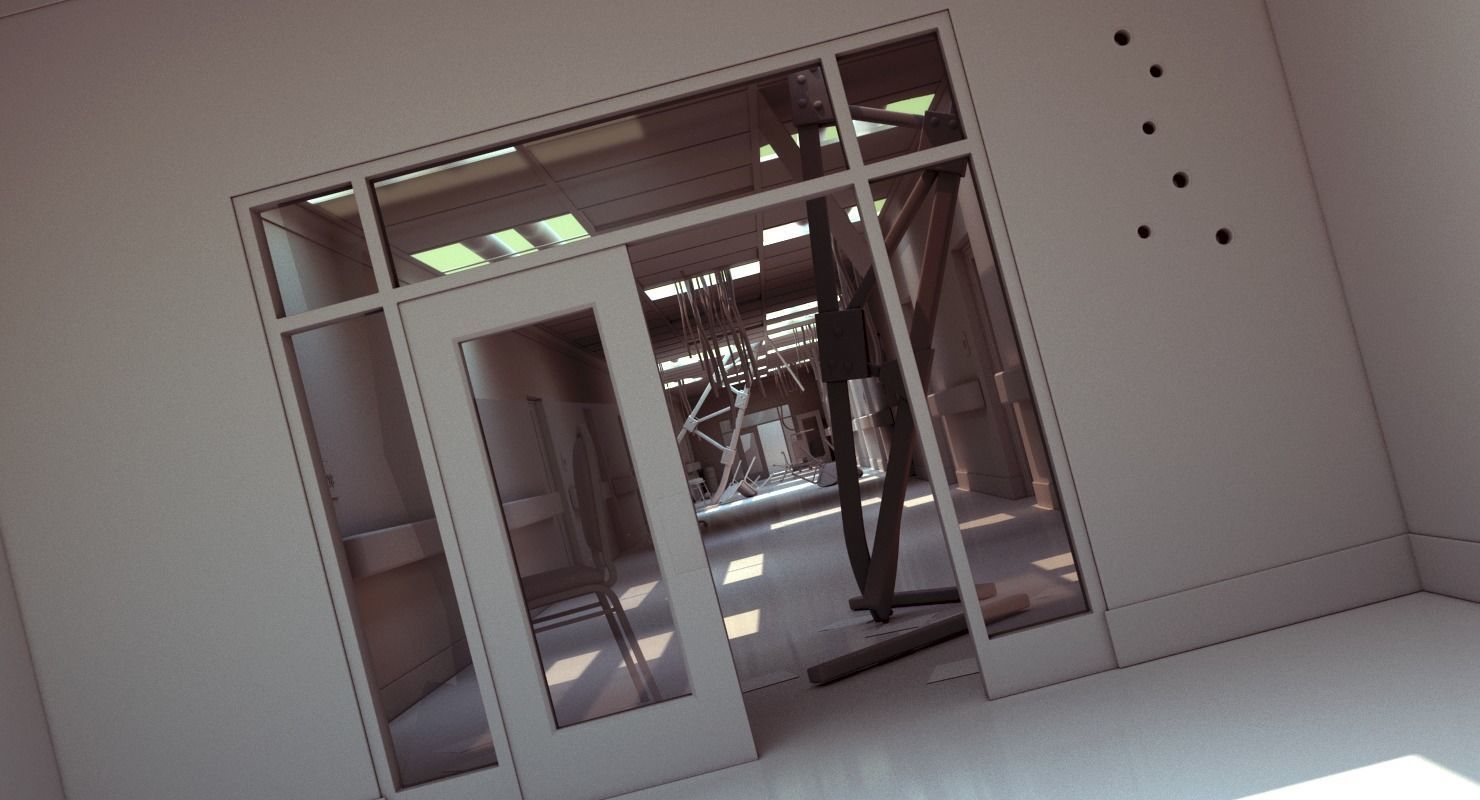 Damaged Hallway White 3D model_3