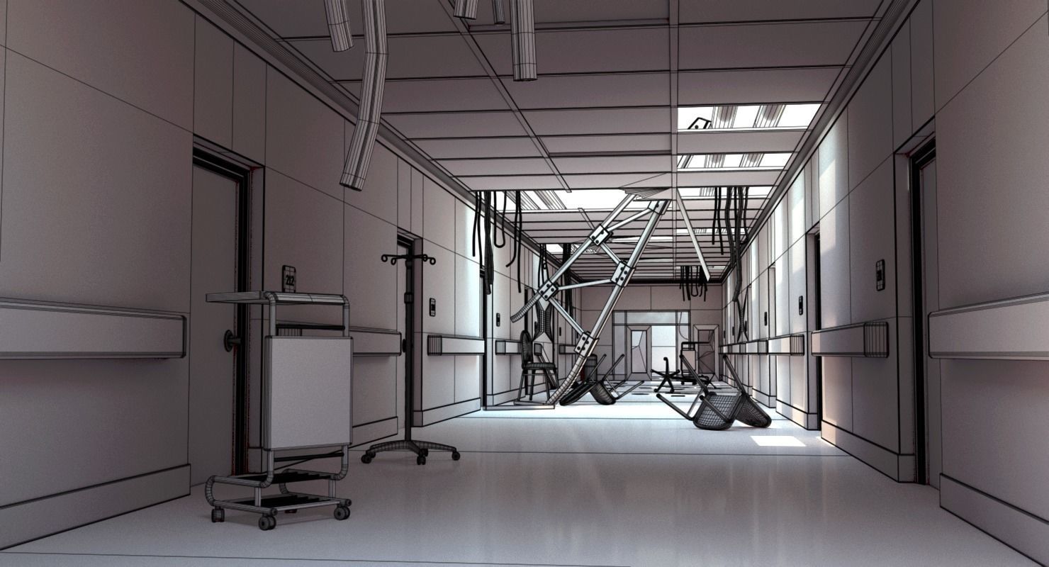 Damaged Hallway White 3D model_18