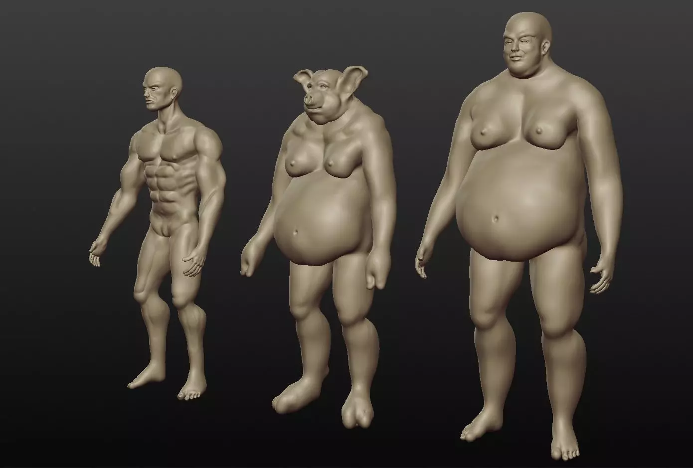 man collection high poly body of and woman 3D model_0