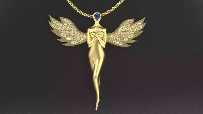 angel necklace Sculpture jewelry gold