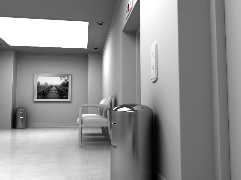 Hallway With Elevators White 3D model_10