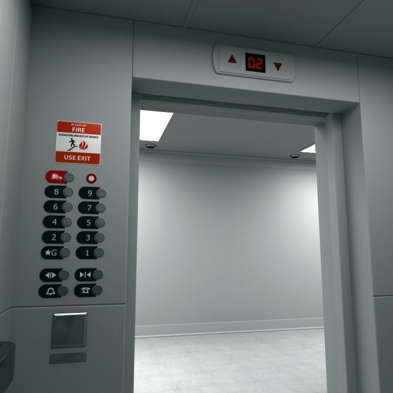 Hallway With Elevators White 3D model_18