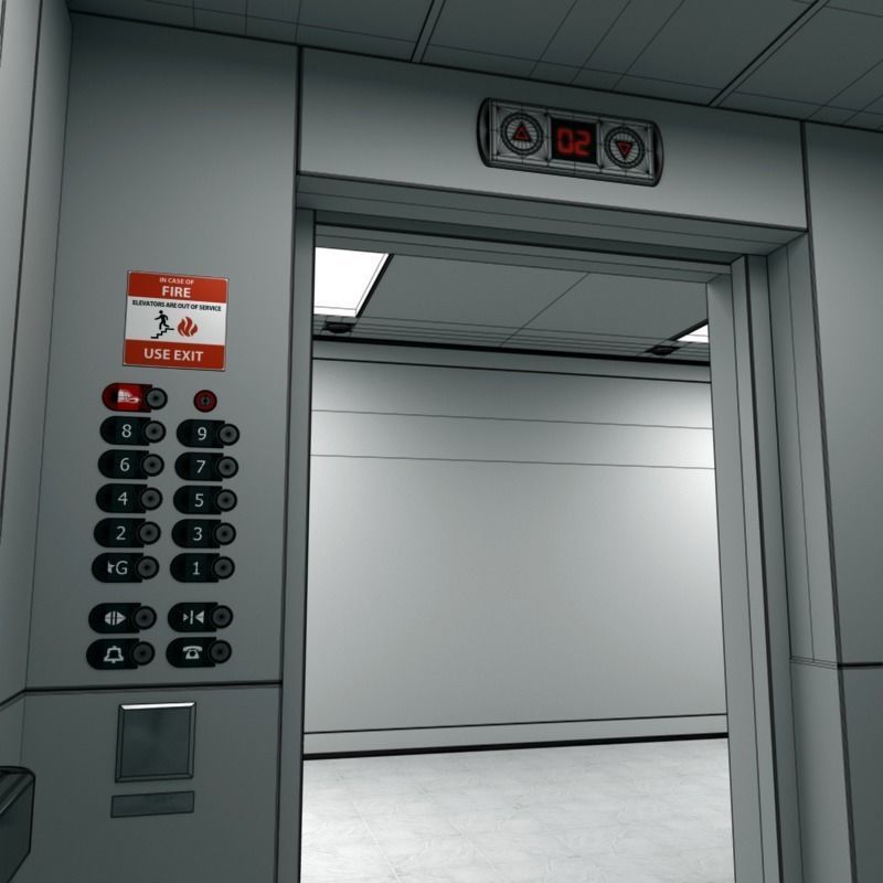 Hallway With Elevators White 3D model_23