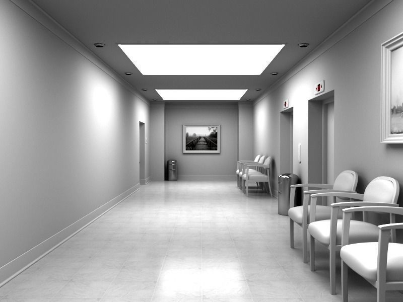 Hallway With Elevators White 3D model_4