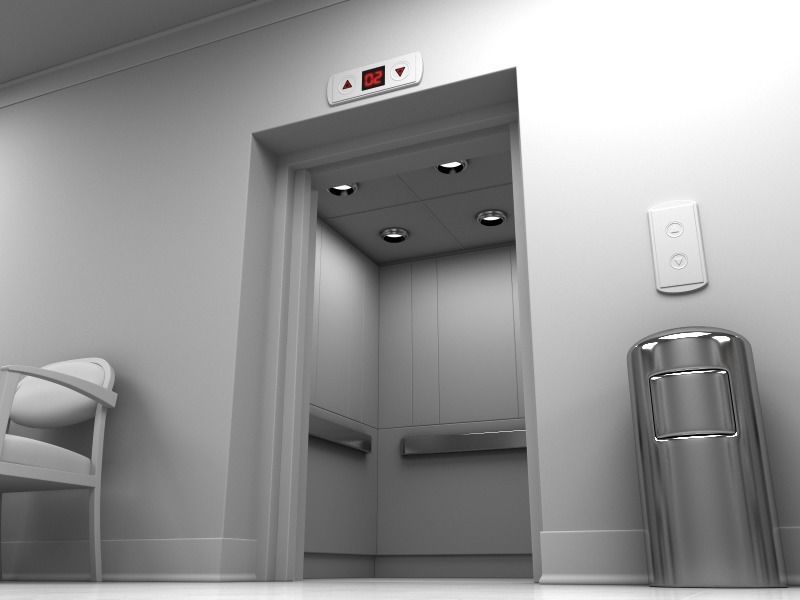 Hallway With Elevators White 3D model_16