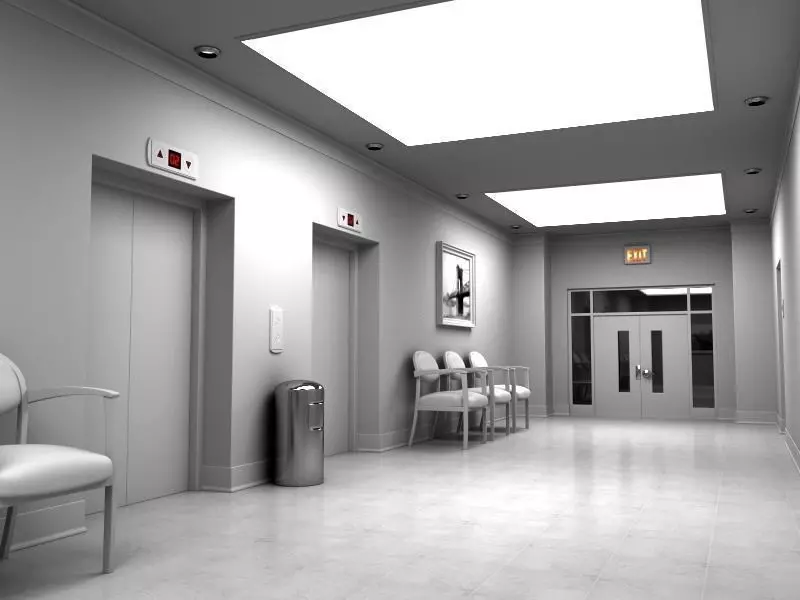 Hallway With Elevators White 3D model_0