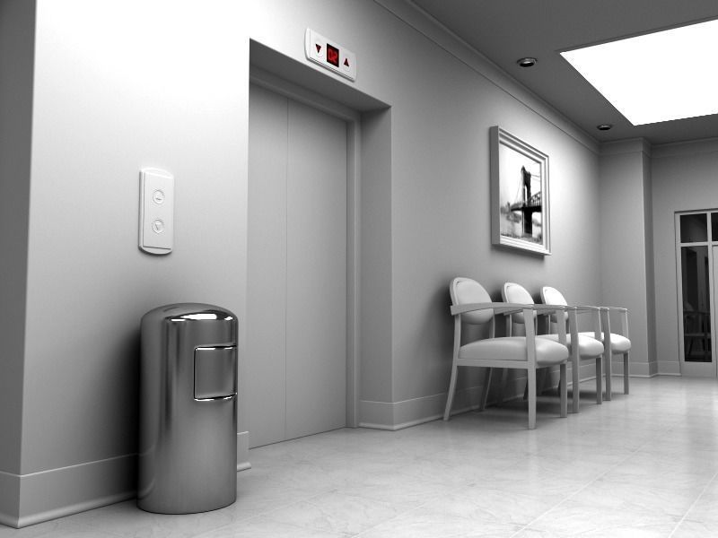Hallway With Elevators White 3D model_12