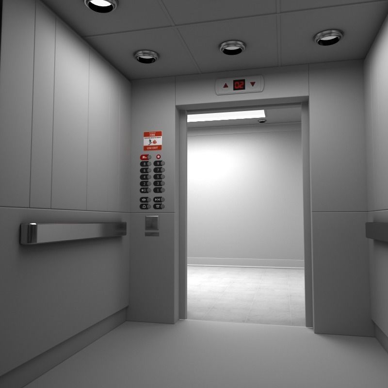 Hallway With Elevators White 3D model_21