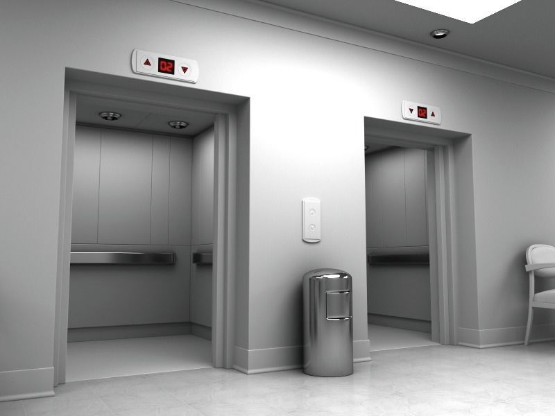 Hallway With Elevators White 3D model_15