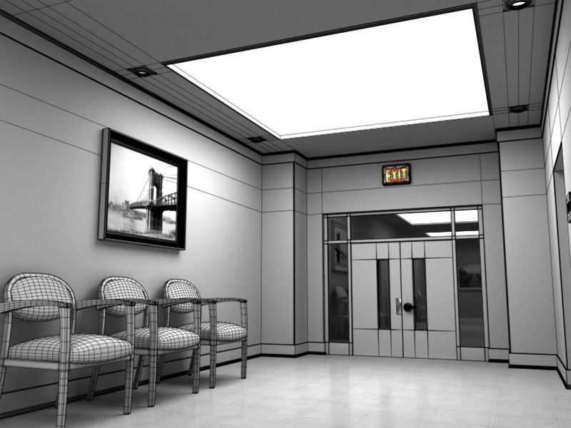 Hallway With Elevators White 3D model_26
