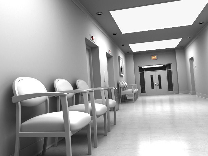 Hallway With Elevators White 3D model_9