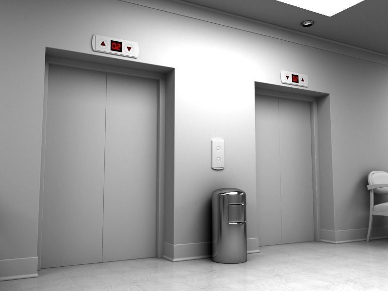 Hallway With Elevators White 3D model_3