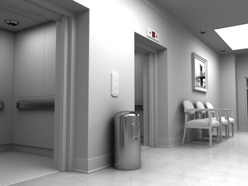 Hallway With Elevators White 3D model_13