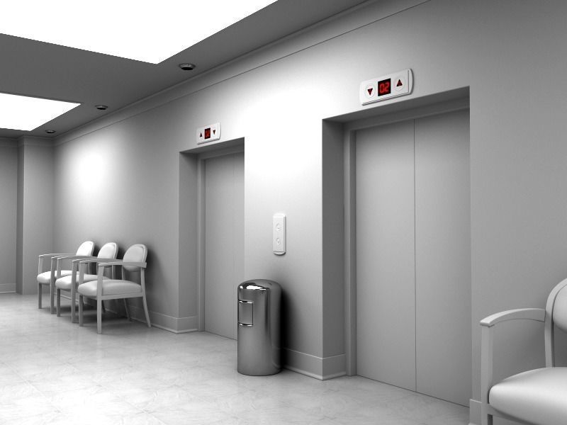 Hallway With Elevators White 3D model_11