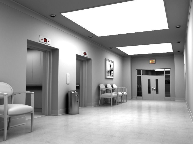 Hallway With Elevators White 3D model_14
