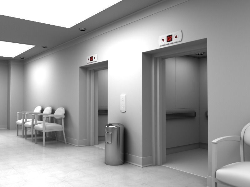Hallway With Elevators White 3D model_17