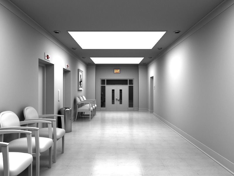 Hallway With Elevators White 3D model_2