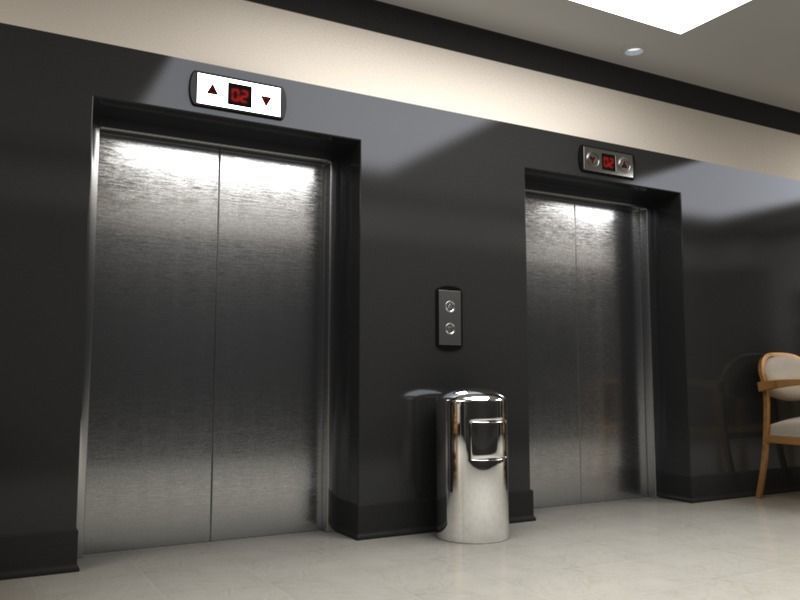 Hallway With Elevators 3D model_3