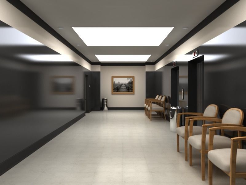 Hallway With Elevators 3D model_4