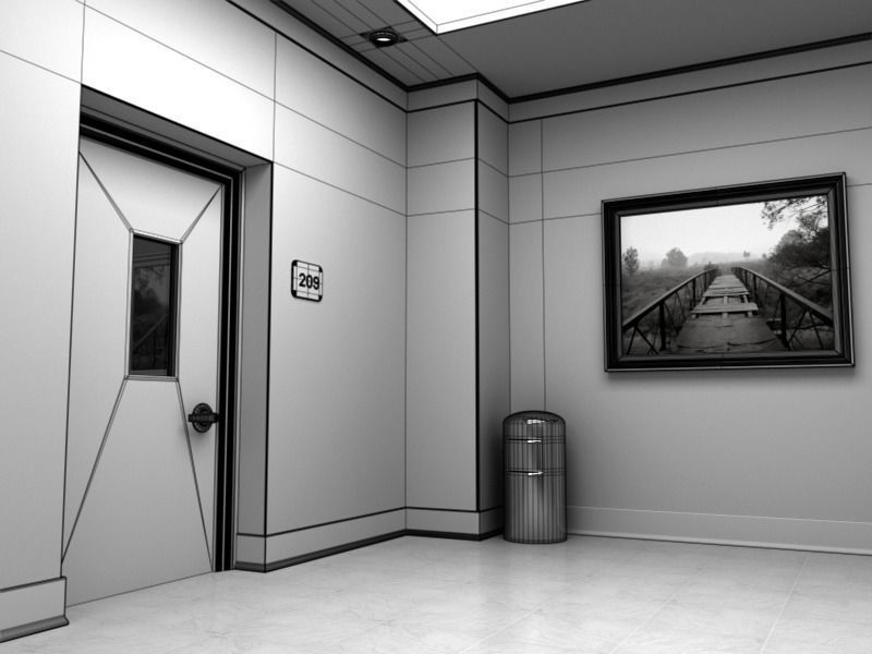 Hallway With Elevators 3D model_14