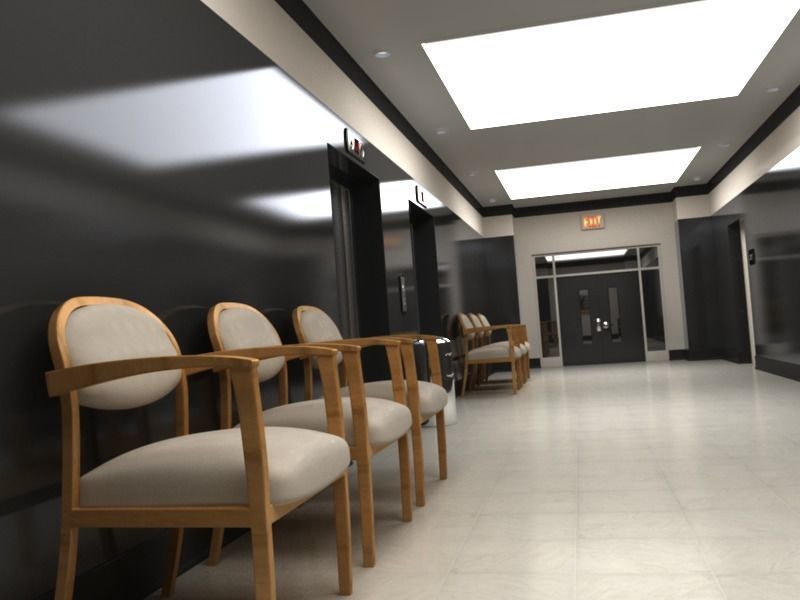Hallway With Elevators 3D model_9